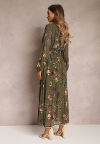 Renee - Ciemnozielona Sukienka Plisowana w Kwiaty Emiranda. Kolor: zielony. Materiał: tkanina. Wzór: kwiaty #2