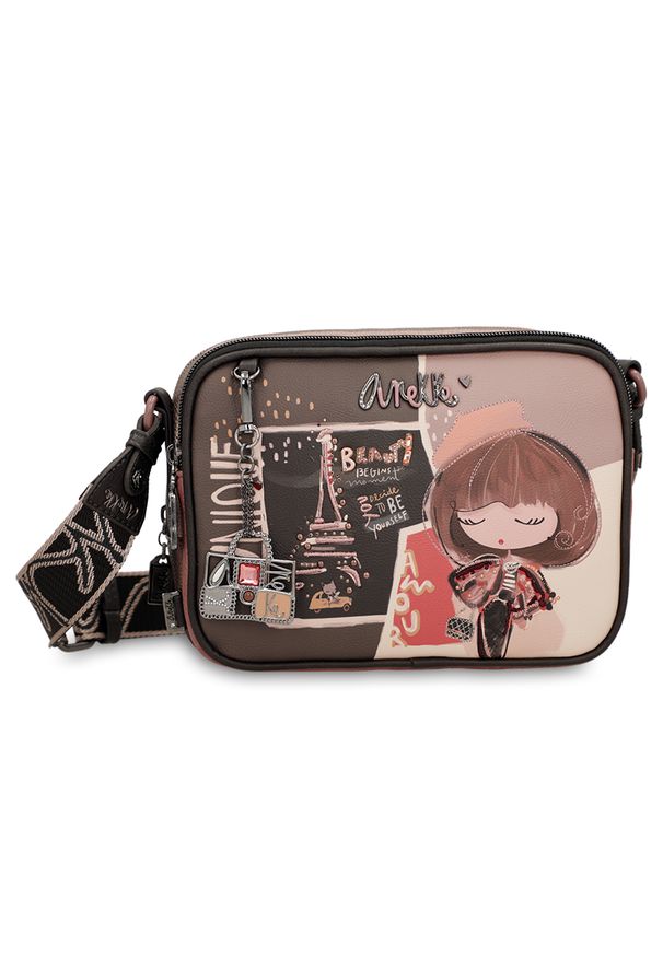 Torebka damska Anekke, mała na ramię z regulowanym paskiem i z 2 komorami, brązowa, 41803-183. Kolor: brązowy. Wzór: haft. Dodatki: z haftem. Styl: elegancki. Rodzaj torebki: na ramię