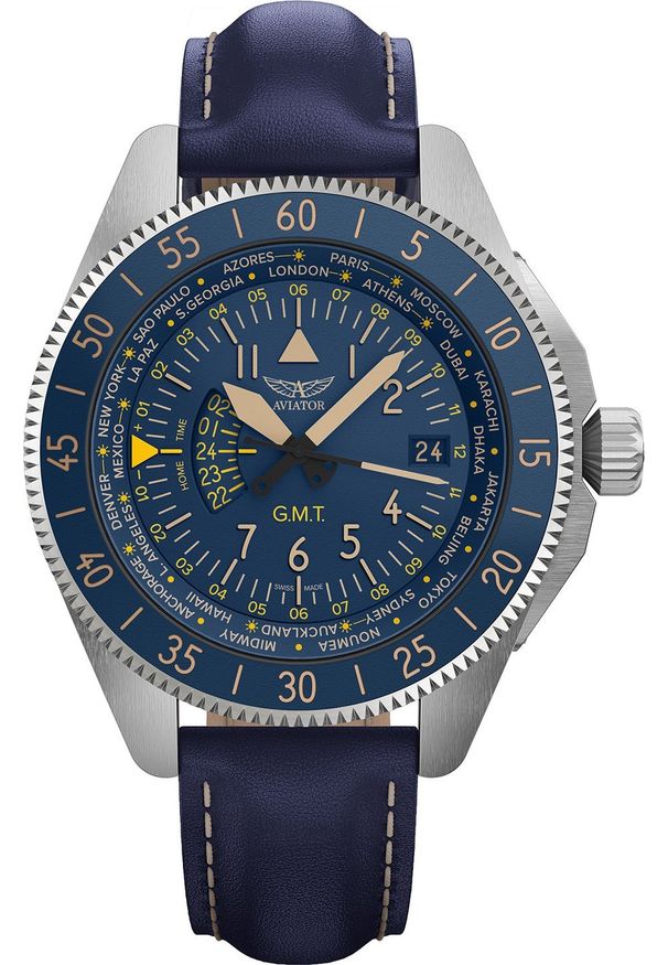 AVIATOR - Zegarek Aviator Zegarek męski Aviator V.1.37.0.304.4 niebieski. Kolor: niebieski