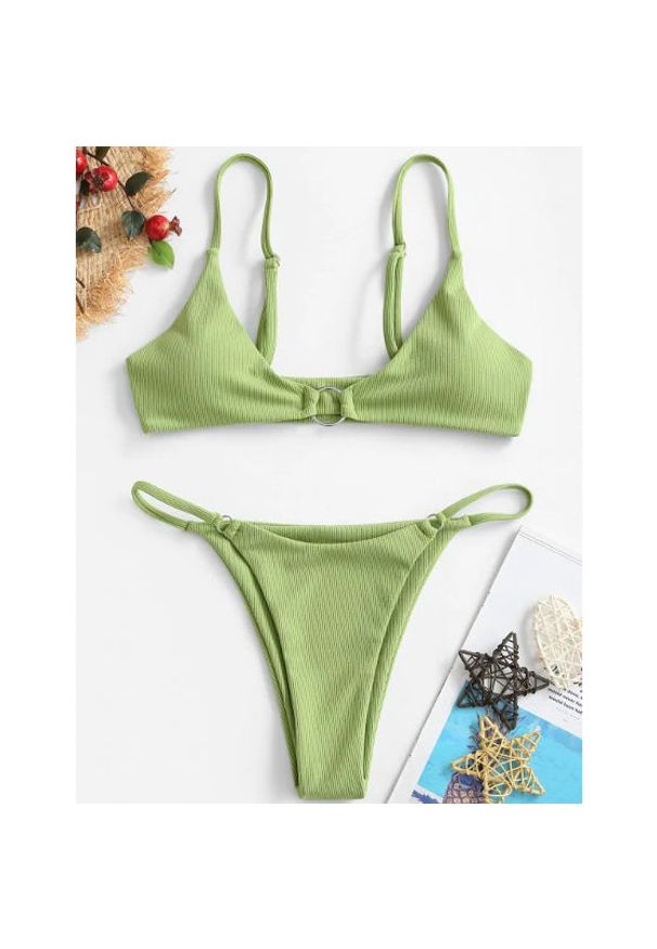 Intica - Bikini z ozdobnymi kółeczkami regulowane na lato Mareike. Kolor: zielony. Materiał: materiał