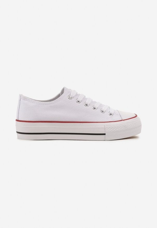 Born2be - Biało-Czerwone Trampki Vices na Grubszej Podeszwie pod Kostkę Tilomea. Okazja: na co dzień. Zapięcie: sznurówki. Kolor: biały. Materiał: jeans. Styl: casual