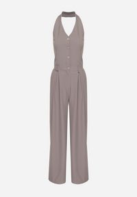 Born2be - Szary Kombinezon na Szyję Ozdobiony Guzikami Ellidell. Okazja: na co dzień, na imprezę. Kolor: szary. Długość: długie. Wzór: aplikacja. Styl: klasyczny, casual #3