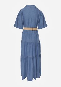 Born2be - Jasnoniebieska Sukienka Koszulowa z Wiskozą Bufiastymi Rękawami i Plecionym Paskiem Eriflara. Kolor: niebieski. Materiał: wiskoza. Wzór: ażurowy. Typ sukienki: koszulowe. Styl: elegancki, klasyczny #8