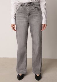Born2be - Szare Szerokie Jeansy z Wysokim Stanem z Bawełną i Domieszką Wiskozy Jenninne. Stan: podwyższony. Kolor: szary. Długość: długie. Wzór: gładki. Styl: klasyczny #6