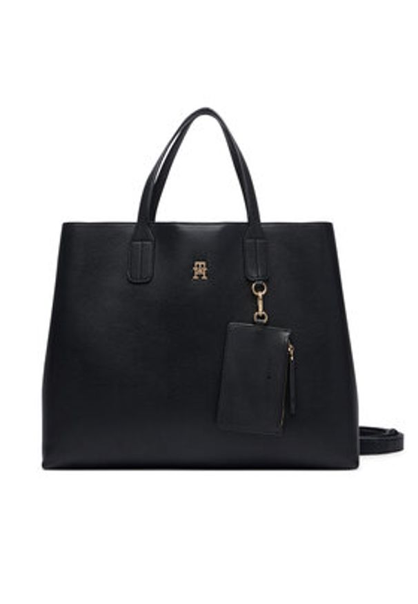 TOMMY HILFIGER - Tommy Hilfiger Torebka Th Icon Satchel AW0AW18723 Czarny. Kolor: czarny. Materiał: skórzane