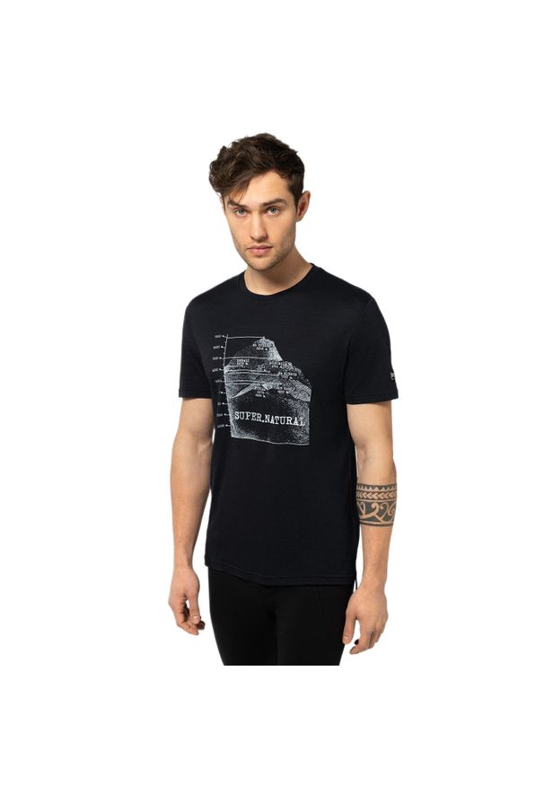 SUPER.NATURAL - Koszulka męska z merino Super.Natural Men's 7 Peaks Tee z krótkim rękawem. Kolor: czarny. Długość rękawa: krótki rękaw. Długość: krótkie