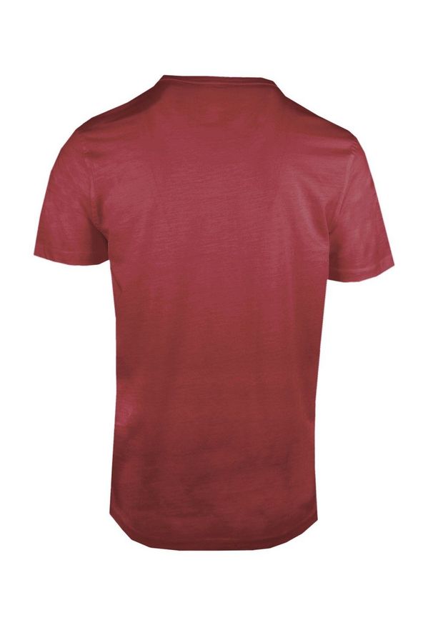 T-Shirt z Dekoltem na Guziki -Pako Jeans- Lekko Melanżowa, Bordowa Tkanina. Okazja: na co dzień. Kolor: czerwony. Materiał: bawełna. Wzór: melanż. Styl: casual