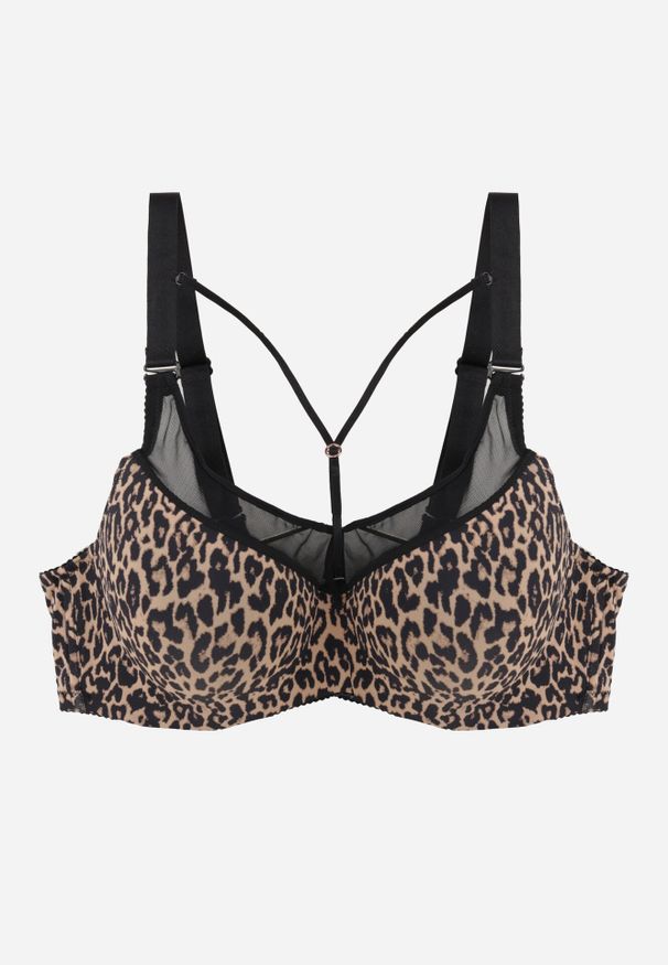 Born2be - Brązowy Biustonosz z Ozdobną Siateczką i Paseczkami przy Dekolcie Anesa. Kolor: brązowy