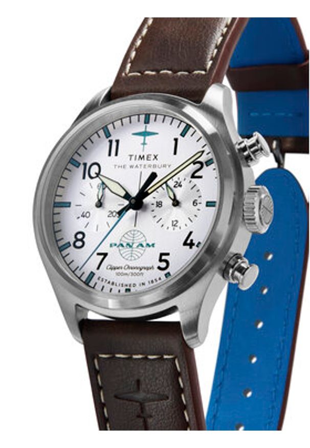 Timex Zegarek Timex x Pan Am® Waterbury Ace Chronograph TW2Y38700 Brązowy. Kolor: brązowy