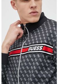 Guess bluza męska kolor czarny wzorzysta. Kolor: czarny. Materiał: dzianina. Wzór: aplikacja #4