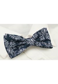 Mucha Męska z Poszetką - Alties - Granat, Popielate Kwiaty. Kolor: niebieski. Wzór: kwiaty. Styl: sportowy, elegancki #3