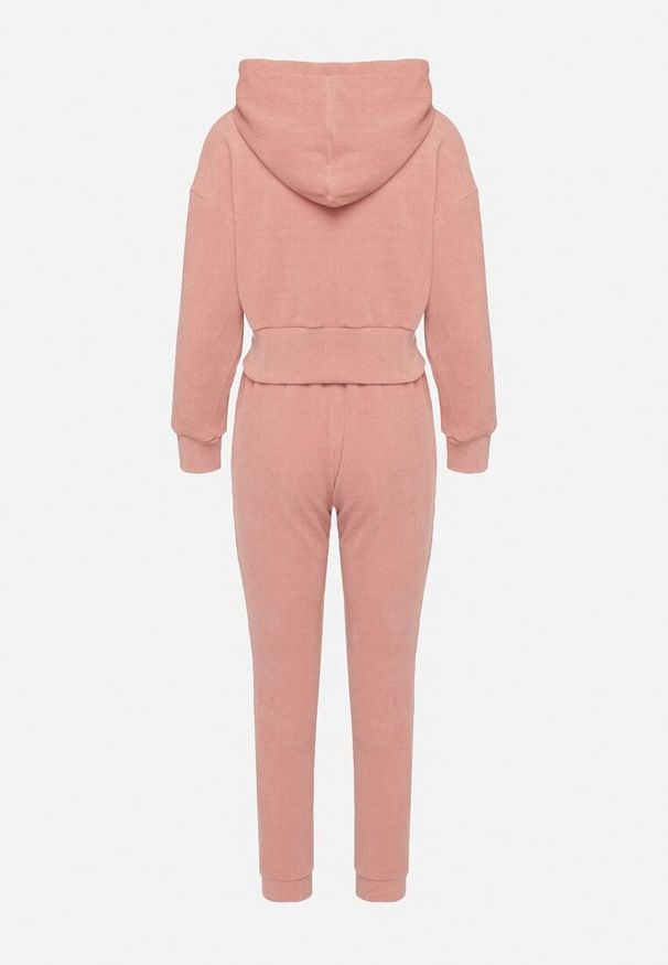 Born2be - Różowy Komplet Dresowy z Bawełną Bluza z Kapturem i Spodnie z Gumką w Talii Neseria. Kolor: różowy. Materiał: dresówka, bawełna