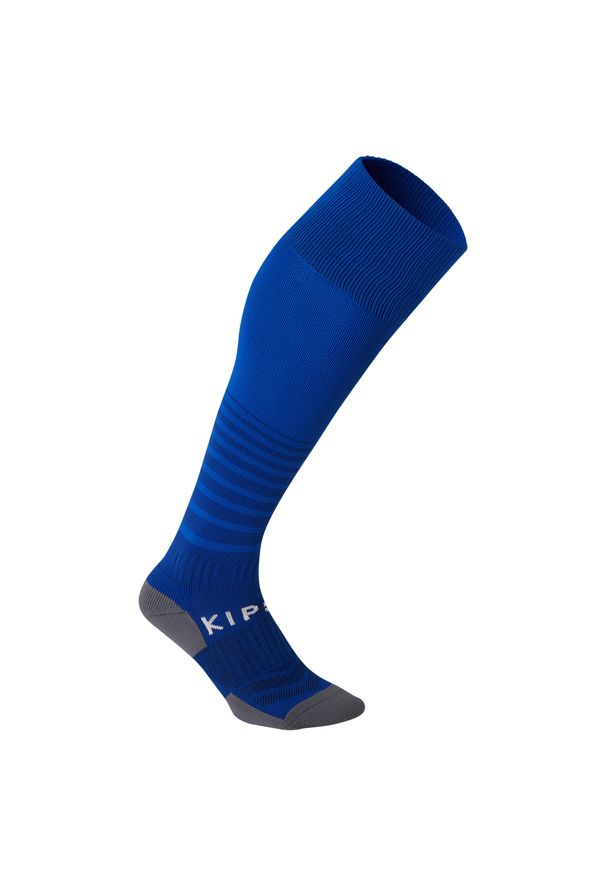 KIPSTA - Chaussettes de football rayée enfant VIRALTO CLUB JR bleue. Kolor: niebieski. Materiał: elastan, poliamid. Sport: piłka nożna
