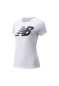 Koszulka New Balance WT03816WT - biała. Kolor: biały. Materiał: bawełna, materiał. Długość rękawa: krótki rękaw. Długość: krótkie