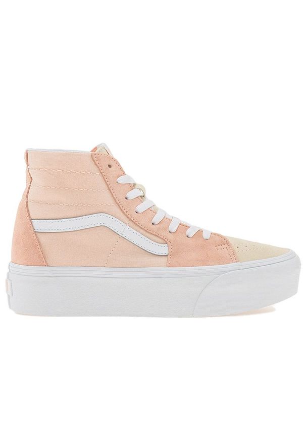 Buty Vans Soft Suede SK8-Hi Tapered Stackform VN0A5JMKBOD1 - pomarańczowe. Okazja: na co dzień. Kolor: pomarańczowy. Materiał: tkanina, zamsz, guma. Szerokość cholewki: normalna. Obcas: na platformie. Model: Vans SK8