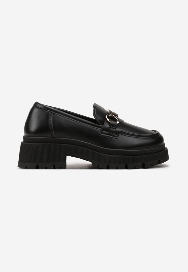 Renee - Czarne Mokasyny na Platformie z Minimalistyczną Klamrą Atarnia. Zapięcie: klamry. Kolor: czarny. Obcas: na platformie. Styl: elegancki