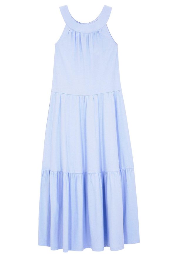 bonprix - Długa sukienka z dżerseju z bawełny organicznej. Kolor: niebieski. Materiał: jersey, bawełna. Długość: maxi