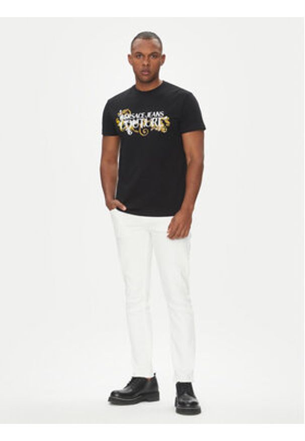 Versace Jeans Couture T-Shirt 78GAHC05 Czarny Regular Fit. Kolor: czarny. Materiał: bawełna