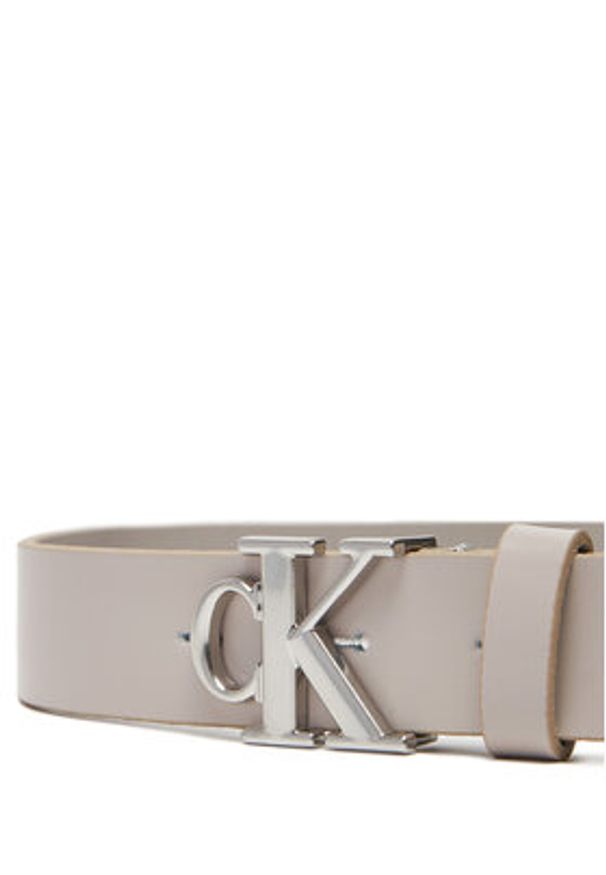 Calvin Klein Pasek Damski Monogram Plaque Buckle 25Mm LV04K7017G Biały. Kolor: beżowy. Materiał: skóra