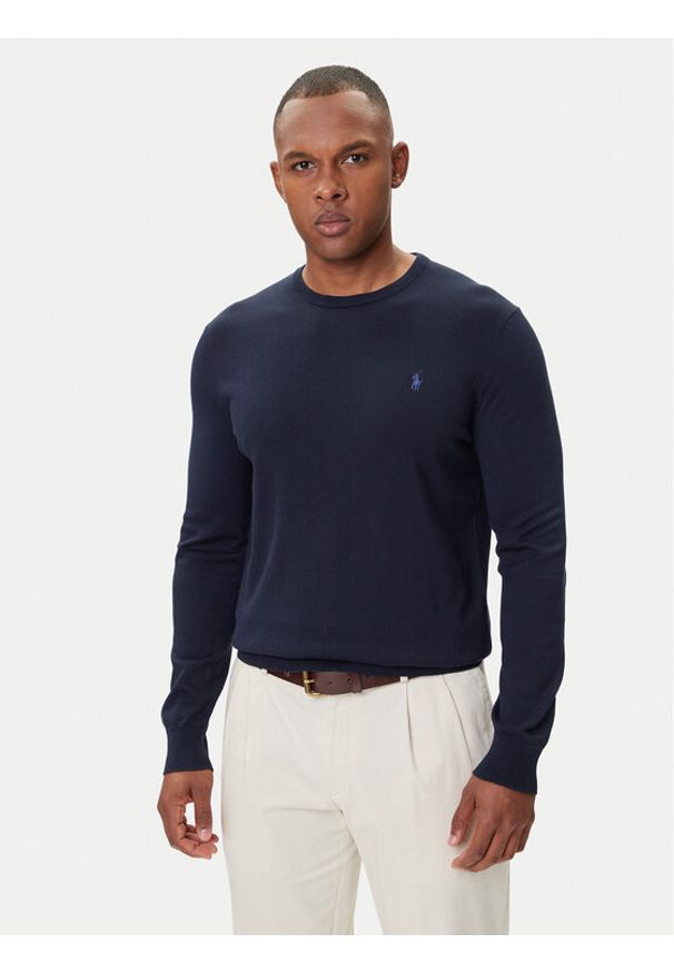 Polo Ralph Lauren Sweter Ls Sf Cn Pp 710684957001 Granatowy Slim Fit. Typ kołnierza: polo. Kolor: niebieski. Materiał: bawełna