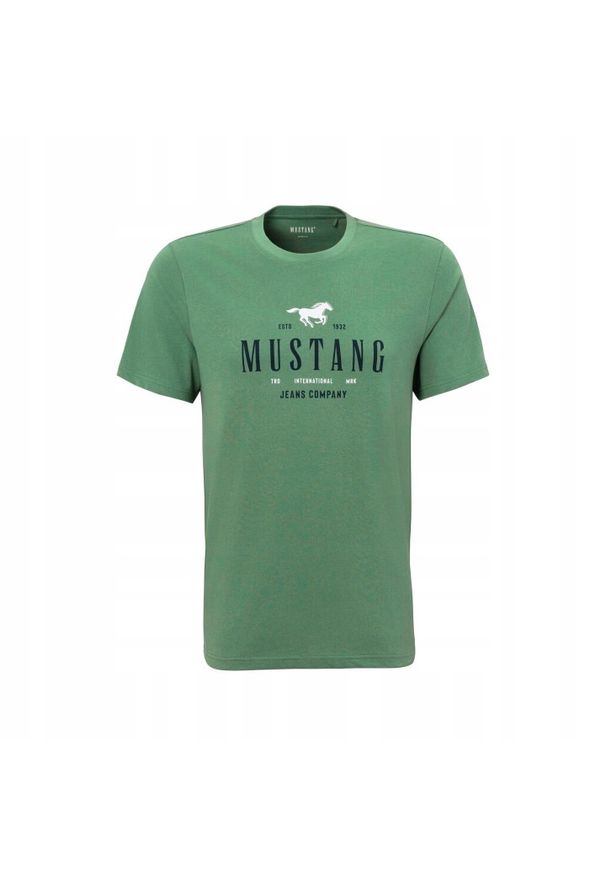 Męski T-Shirt Mustang Style Alex C Print Dark Ivy 1016683 6326. Wzór: nadruk