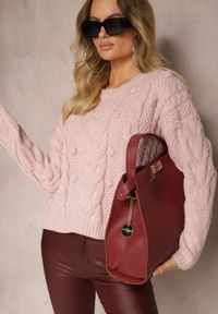 Renee - Różowy Sweter z Wełną i Wiskozą Ozdobiony Tłoczeniem i Kulkami Vaiannae. Kolor: różowy. Materiał: wiskoza, wełna. Wzór: aplikacja. Sezon: zima #3