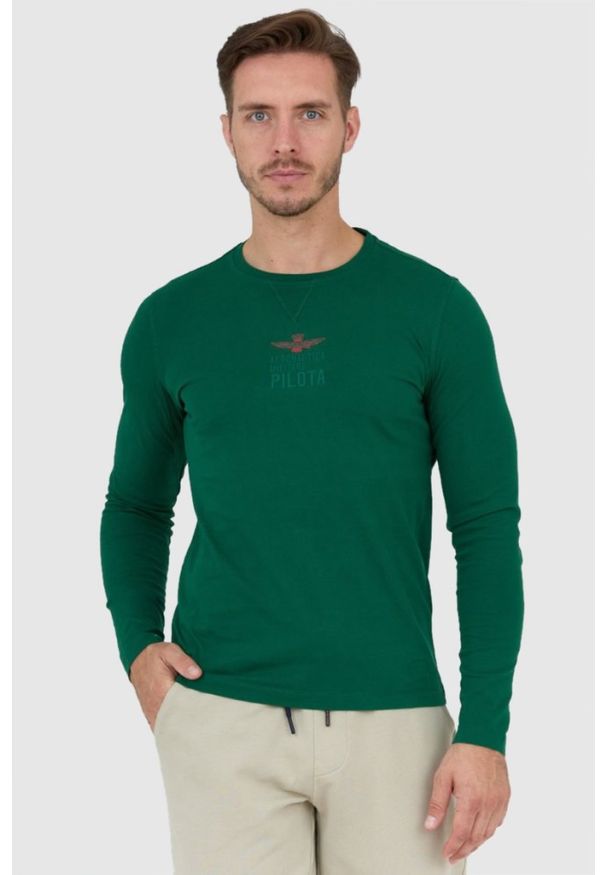Aeronautica Militare - AERONAUTICA MILITARE Zielony longsleeve męski z wyszywanym logo. Kolor: zielony. Długość rękawa: długi rękaw