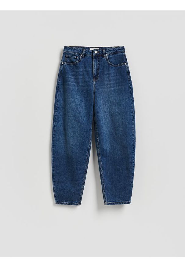 Reserved - Jeansy barrel leg - niebieski. Kolor: niebieski