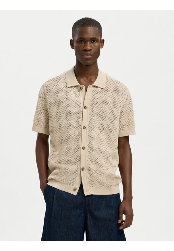 Selected Homme Koszula 16097564 Beżowy Regular Fit. Kolor: beżowy. Materiał: bawełna