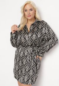 Born2be - Czarna Pudełkowa Sukienka Mini z Wiązanym Paskiem Hrina. Kolor: czarny. Materiał: materiał. Długość: mini #7