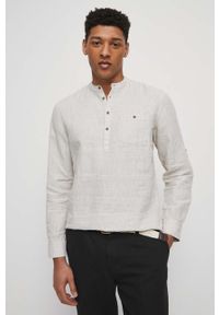 medicine - Medicine koszula lniana męska kolor beżowy regular ze stójką. Typ kołnierza: kołnierzyk stójkowy. Kolor: beżowy. Materiał: len. Długość rękawa: długi rękaw. Długość: krótkie. Wzór: gładki #2