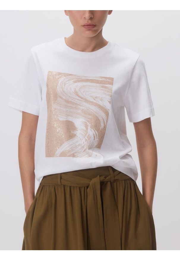 Reserved - T-shirt z nadrukiem - biały. Kolor: biały. Materiał: bawełna, dzianina. Wzór: nadruk