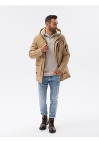 Ombre Clothing - Kurtka męska zimowa C517 - beżowa - XXL. Kolor: beżowy. Materiał: poliester. Sezon: zima #5