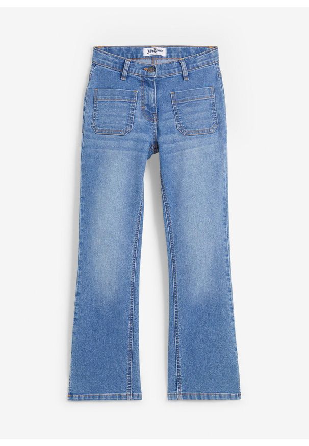 bonprix - Wygodne dżinsy rozszerzane, mid waist, z wygodnym pasem. Kolor: niebieski