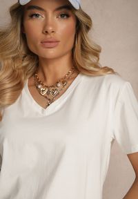 Renee - Biały T-shirt z Bawełny z Dekoltem w Serek Tanirea. Okazja: na co dzień. Typ kołnierza: dekolt w serek. Kolor: biały. Materiał: bawełna. Styl: casual #4