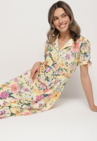 Born2be - Żółta Rozkloszowana Sukienka o Koszulowym Kroju z Paskiem w Kwiatowy Wzór Fevelorine. Okazja: na co dzień. Kolor: żółty. Wzór: kwiaty. Typ sukienki: koszulowe. Styl: casual #6
