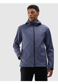 4f - Kurtka softshell wiatroodporna membrana 5000 męska - denim. Typ kołnierza: kaptur. Kolor: niebieski. Materiał: softshell, denim. Technologia: Windstopper. Sezon: wiosna, jesień, zima. Sport: kolarstwo #1