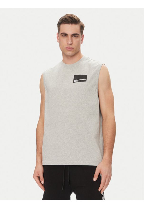 Karl Lagerfeld - KARL LAGERFELD Tank top A2M17053 Szary Relaxed Fit. Typ kołnierza: dekolt w karo. Kolor: szary. Materiał: bawełna