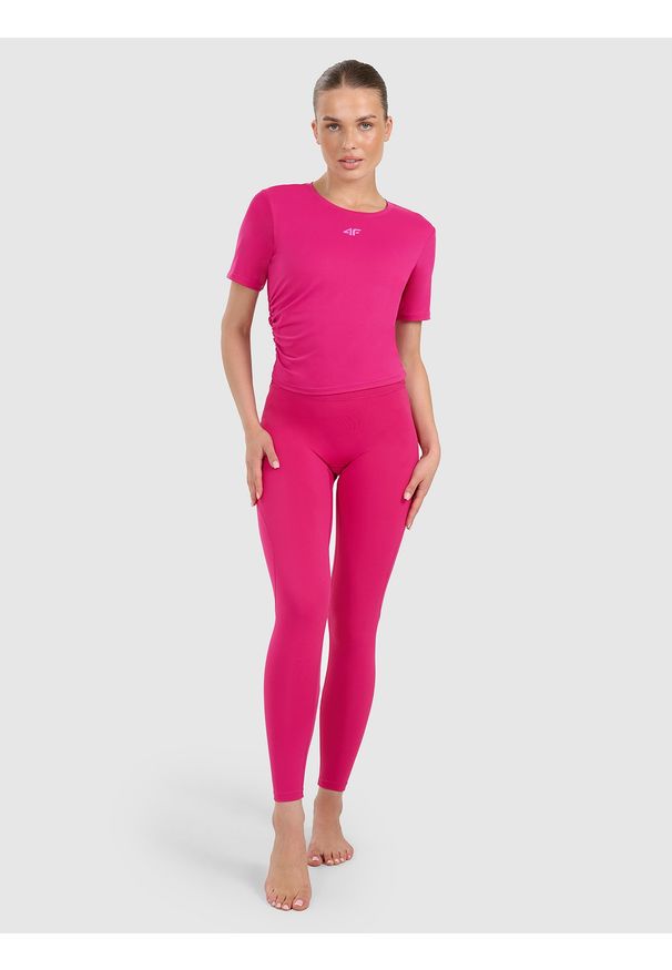 4f - 4F Crop-top do jogi i pilatesu szybkoschnący damski - różowy XL. Kolor: różowy. Materiał: tkanina, włókno, materiał. Długość: krótkie. Sport: joga i pilates