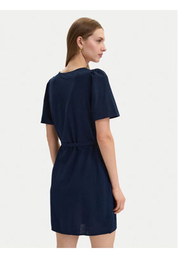 Vero Moda Sukienka letnia Mymilo 10340466 Granatowy Regular Fit. Kolor: niebieski. Materiał: wiskoza, len. Sezon: lato