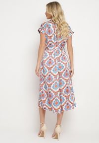 Born2be - Niebiesko-Pomarańczowa Koszulowa Boho Sukienka z Wiskozą na Guziki z Paskiem Hosofia. Kolor: niebieski. Materiał: wiskoza. Sezon: lato. Typ sukienki: koszulowe. Styl: boho