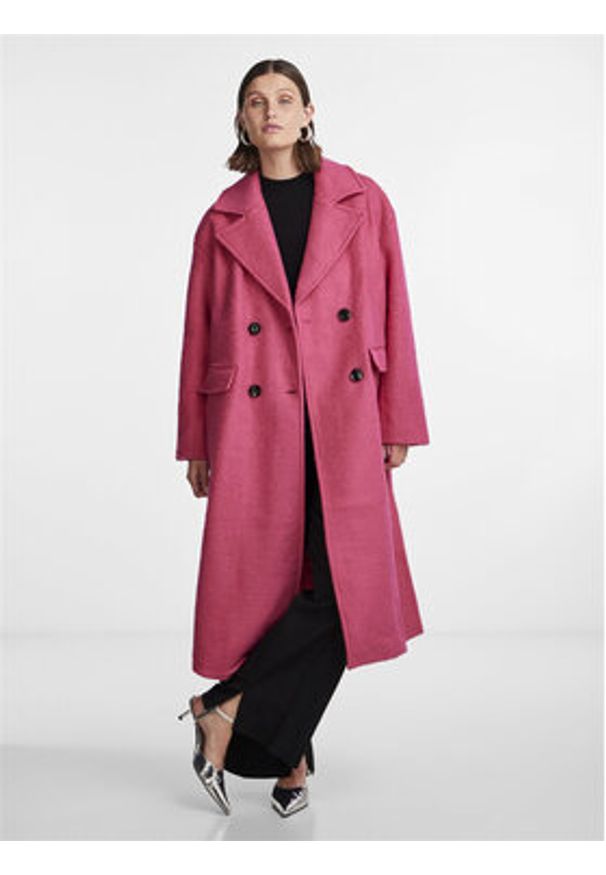 YAS Płaszcz wełniany Mila 26030712 Różowy Loose Fit. Kolor: różowy. Materiał: wełna