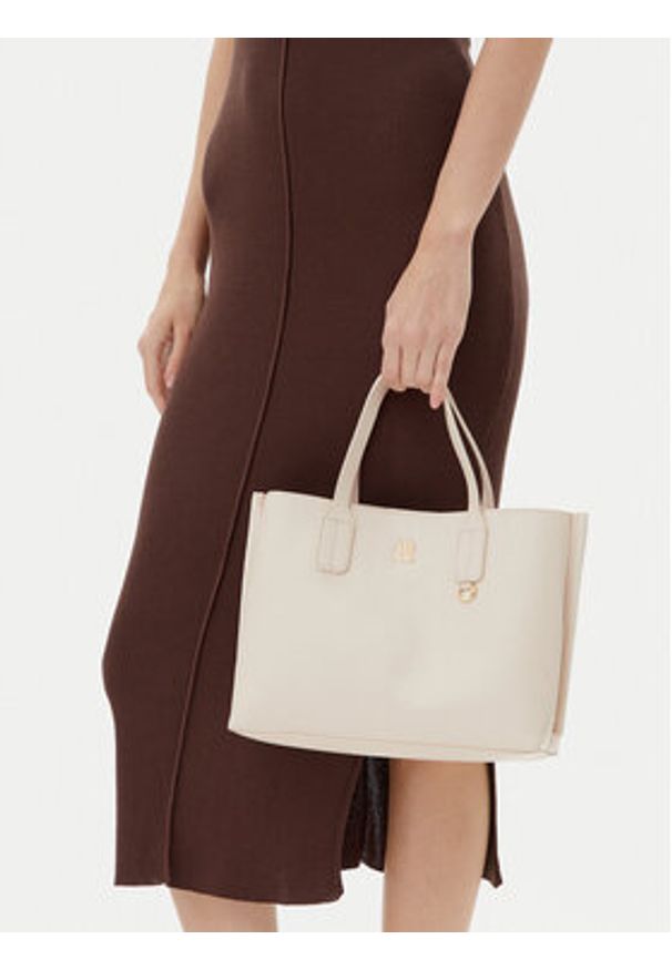 TOMMY HILFIGER - Tommy Hilfiger Torebka Th Distinct Mini Tote AW0AW17192 Beżowy. Kolor: beżowy. Materiał: skórzane