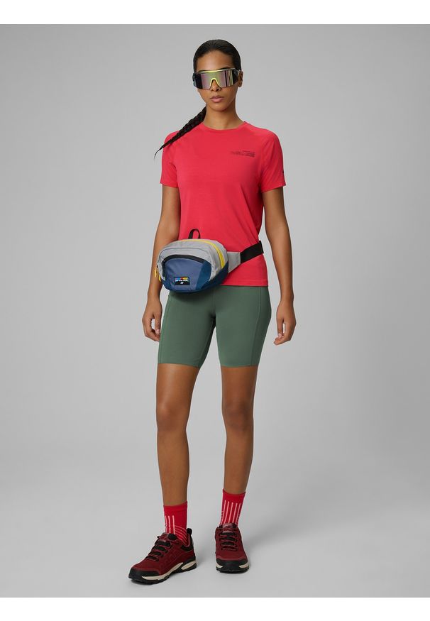 4f - 4F Legginsy kolarki trekkingowe damskie - khaki L. Stan: podwyższony. Kolor: oliwkowy, brązowy, wielokolorowy. Długość: krótkie. Sport: turystyka piesza