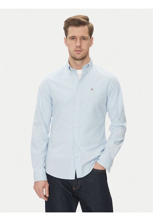 GANT - Gant Koszula Oxford 3230115 Błękitny Slim Fit. Kolor: niebieski. Materiał: bawełna