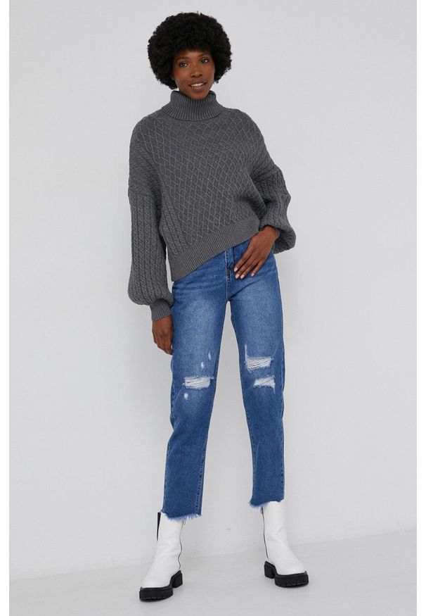 Answear Lab - Jeansy bawełniane. Stan: podwyższony. Kolor: niebieski. Styl: wakacyjny