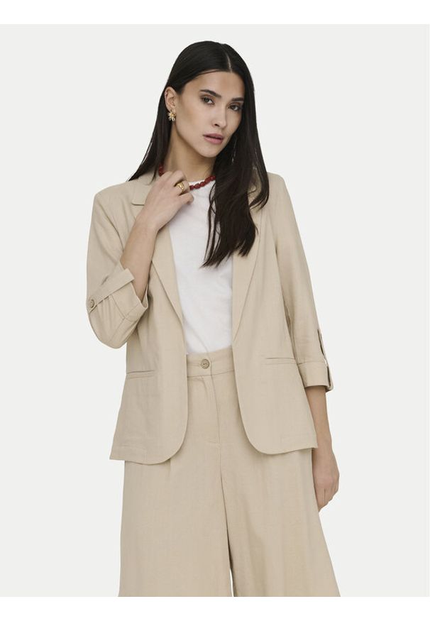 only - ONLY Marynarka Goa 15363727 Beżowy Regular Fit. Kolor: beżowy. Materiał: len