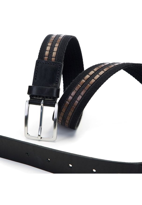 Wittchen - Męski pasek z tkaniny i wstawką ze skóry. Kolor: wielokolorowy, brązowy, czarny. Materiał: materiał. Styl: sportowy, klasyczny, elegancki