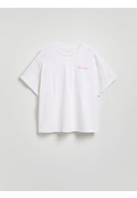 Reserved - Bawełniany t-shirt z nadrukiem - biały. Kolor: biały. Materiał: bawełna. Wzór: nadruk