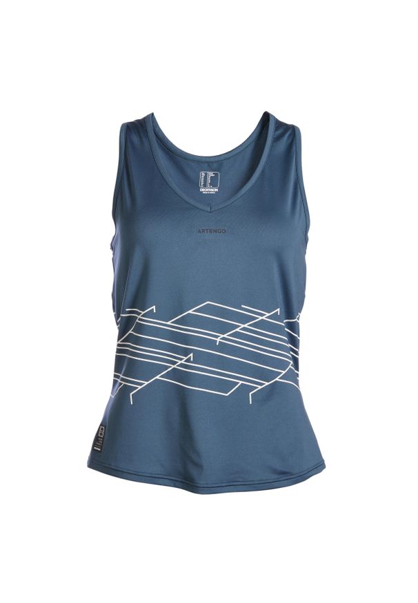 ARTENGO - Koszulka na ramiączka tenisowa damska Artengo Dry 500. Kolor: szary, wielokolorowy, niebieski. Materiał: poliester, elastan, materiał. Długość rękawa: na ramiączkach. Długość: krótkie. Sport: tenis